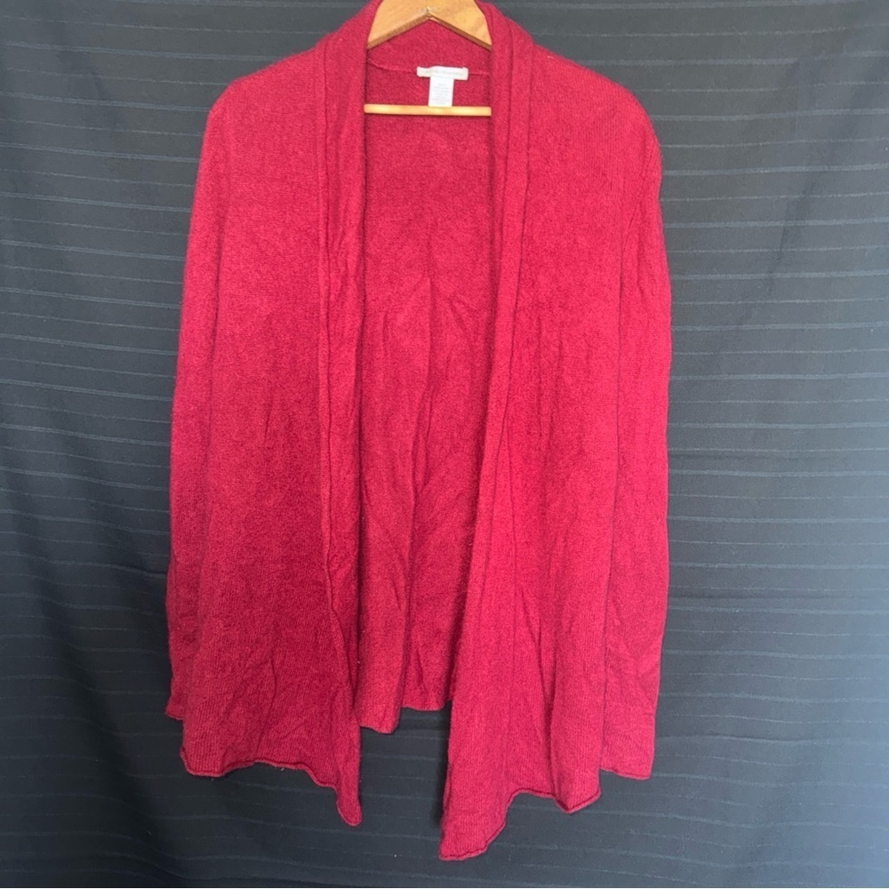 White & Warren Womens 100% Cashmere Open Front Cardigan Medium Burgundy Red - Picture 2 of 8
